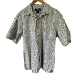 Ono & Company Men's 100% Cotton Hawaiian Tribal Geometric Reverse Print Shirt L